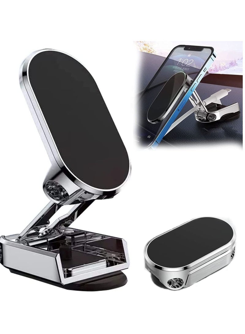 Y&D Folding Magnetic Phone Holder,【Super Magnet】【with 2 Metal Plates】 Car Holder,【360° Rotation】 Universal Dashboard Holder fit for iPhone,Samsung and Other Phones (Silver) - Image 1