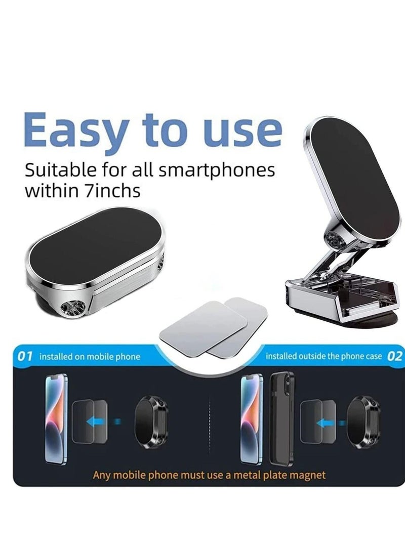 Y&D Folding Magnetic Phone Holder,【Super Magnet】【with 2 Metal Plates】 Car Holder,【360° Rotation】 Universal Dashboard Holder fit for iPhone,Samsung and Other Phones (Silver) - Image 2