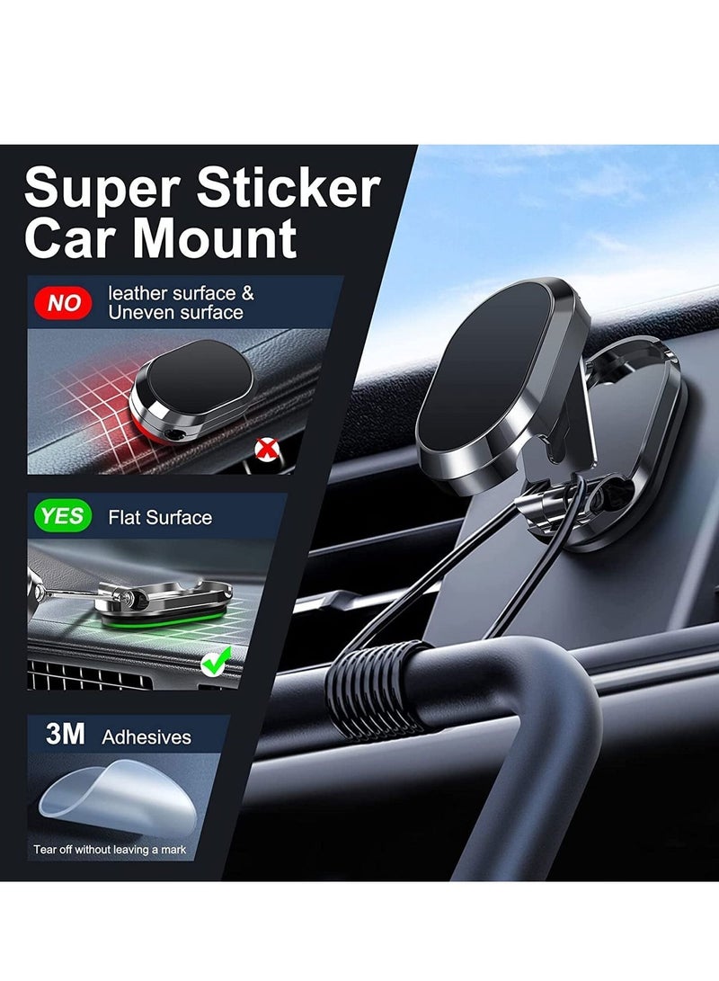 Y&D Folding Magnetic Phone Holder,【Super Magnet】【with 2 Metal Plates】 Car Holder,【360° Rotation】 Universal Dashboard Holder fit for iPhone,Samsung and Other Phones (Silver) - Image 5