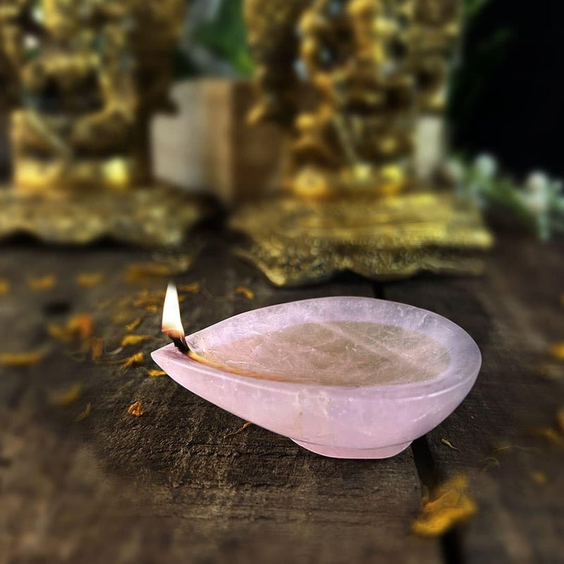 9Dzine Rose Quartz Crystal Diya for Home Decor Items 1 Face Oil Lamp Stone Diyas for Diwali Puja Temple Rangoli Diwali Decorative Festival Gifts for Women - Image 5