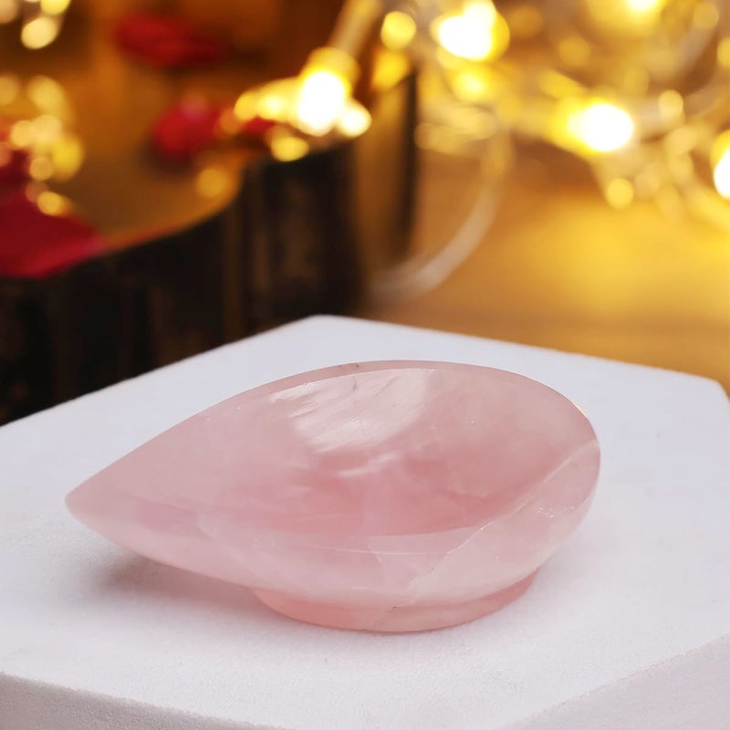 9Dzine Rose Quartz Crystal Diya for Home Decor Items 1 Face Oil Lamp Stone Diyas for Diwali Puja Temple Rangoli Diwali Decorative Festival Gifts for Women - Image 3