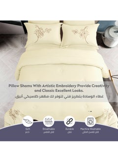 Donetella Comforter Set 4-Pcs Single Size Bed Fits(120 x 200 Cm)Hotel Style Applique Design Quilted Bedding Set With Down Alternative Filling,Ivory  - Image 4