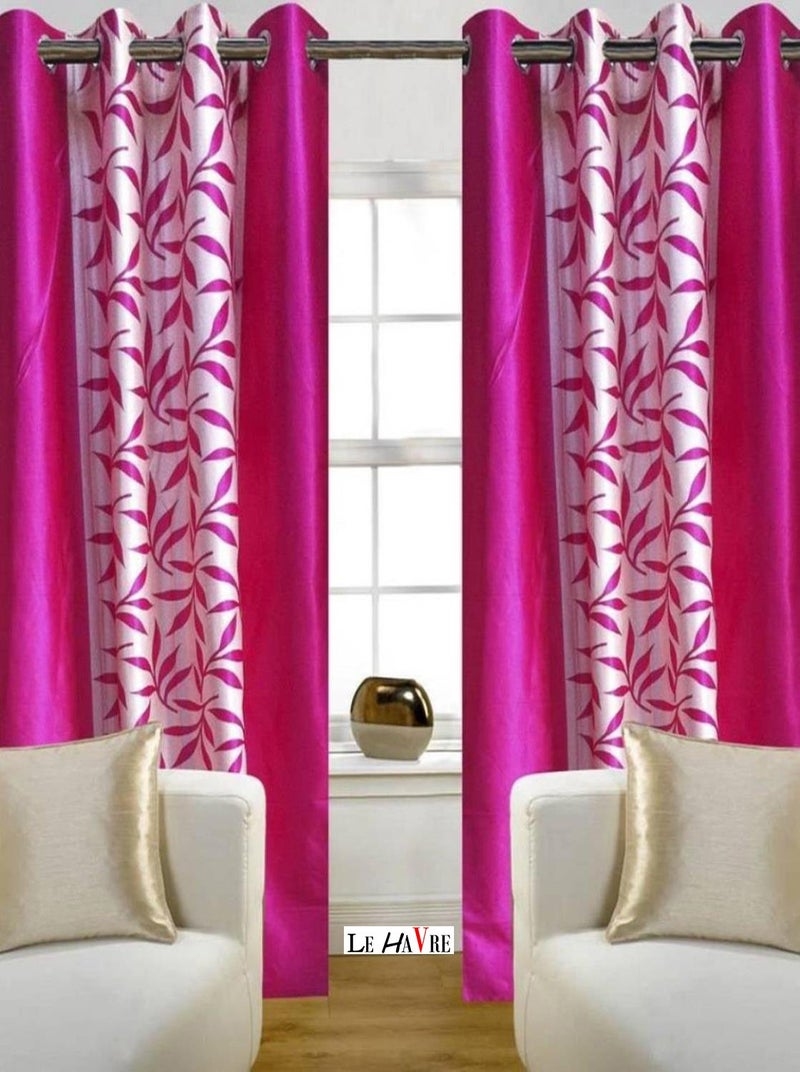 Milan Polyester Floral Window Curtain, Long Window 6 Feet, Pink, Pack of 2