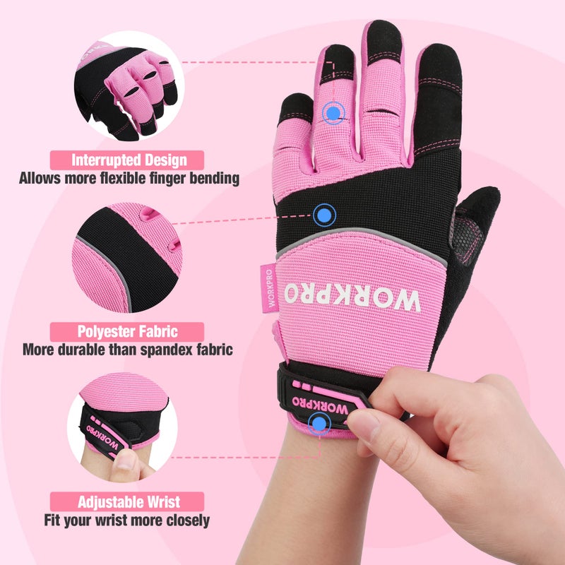 WORKPRO Safety Work Gloves, Pink Working Gloves for Women Men, Touch Screen, Terry Fabric, Non-Slip (Medium, Pink Ribbon) - Image 4