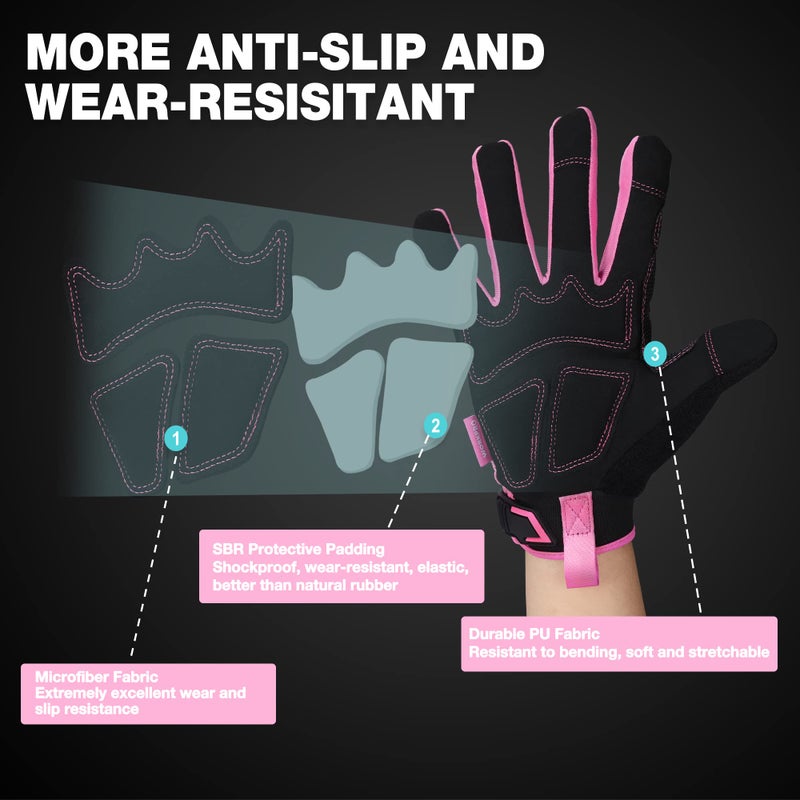 WORKPRO Safety Work Gloves, Pink Working Gloves for Women Men, Touch Screen, Terry Fabric, Non-Slip (Medium, Pink Ribbon) - Image 2