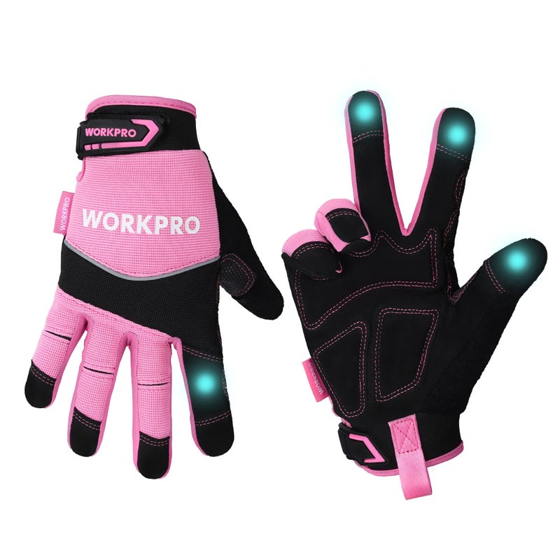WORKPRO Safety Work Gloves, Pink Working Gloves for Women Men, Touch Screen, Terry Fabric, Non-Slip (Medium, Pink Ribbon) - Image 1