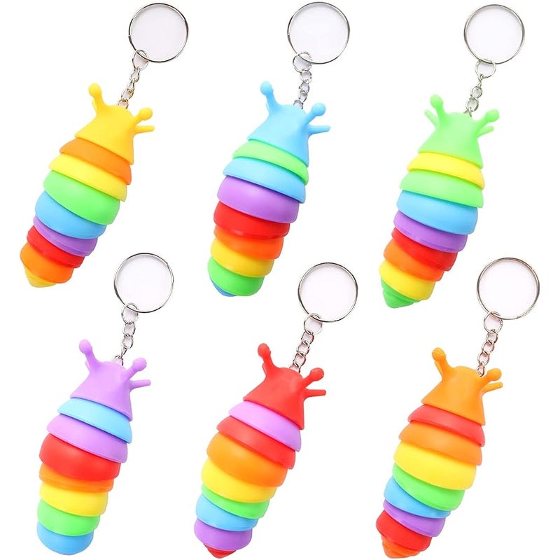 MEIEST 6 PCS Mini Fidget Slug Key-chain Toys,3D Articulated Stretch Caterpillar Sensory Stress Relief Flexible Hand Toy, Ideal Party Favor Colorful Office Desk Pet Toys(Random Color) - Image 1