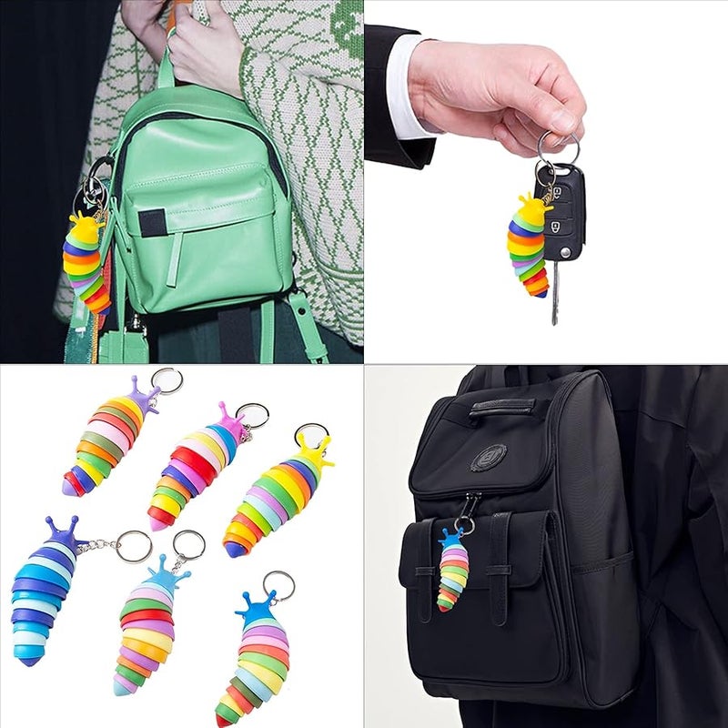 MEIEST 6 PCS Mini Fidget Slug Key-chain Toys,3D Articulated Stretch Caterpillar Sensory Stress Relief Flexible Hand Toy, Ideal Party Favor Colorful Office Desk Pet Toys(Random Color) - Image 5