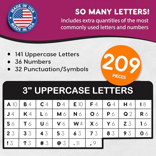 FreshCut Crafts 209 Pcs 3 in. White Bulletin Board Letters & Numbers, Capital Letters, Numbers, Punctuation, US Made Card Stock Punch Out Letters for Poster, Bulletin Board, Classroom - Image 4