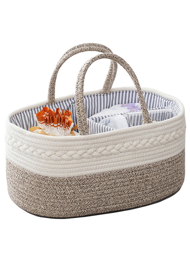 general Baby Nappy Caddy, Nappy Organiser, Nursery Bohemian cotton rope storage basket, Portable Car Organizer with Removable Inserts (Brown) - Image 1