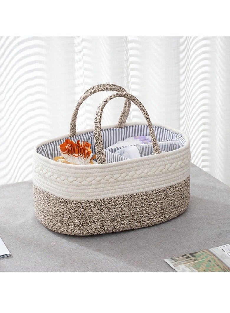 general Baby Nappy Caddy, Nappy Organiser, Nursery Bohemian cotton rope storage basket, Portable Car Organizer with Removable Inserts (Brown) - Image 2