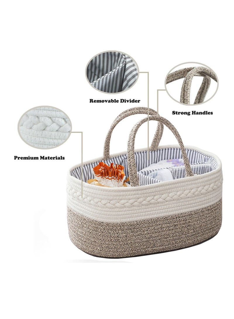 general Baby Nappy Caddy, Nappy Organiser, Nursery Bohemian cotton rope storage basket, Portable Car Organizer with Removable Inserts (Brown) - Image 3