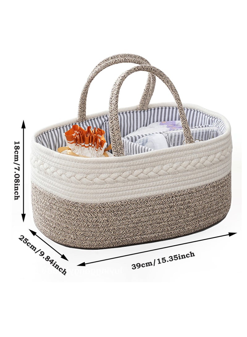 general Baby Nappy Caddy, Nappy Organiser, Nursery Bohemian cotton rope storage basket, Portable Car Organizer with Removable Inserts (Brown) - Image 5
