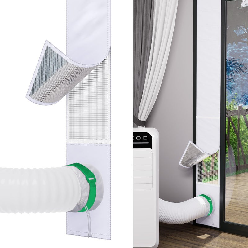 GCGOODS AC Door Vent Kit with Mesh Leaf Guard for Portable Air Conditioner Insulated Window Seal Kit Adjustable Length Max 92 Inch Ventilation Port Design Fit 4 5 59 inch Exhaust Hose