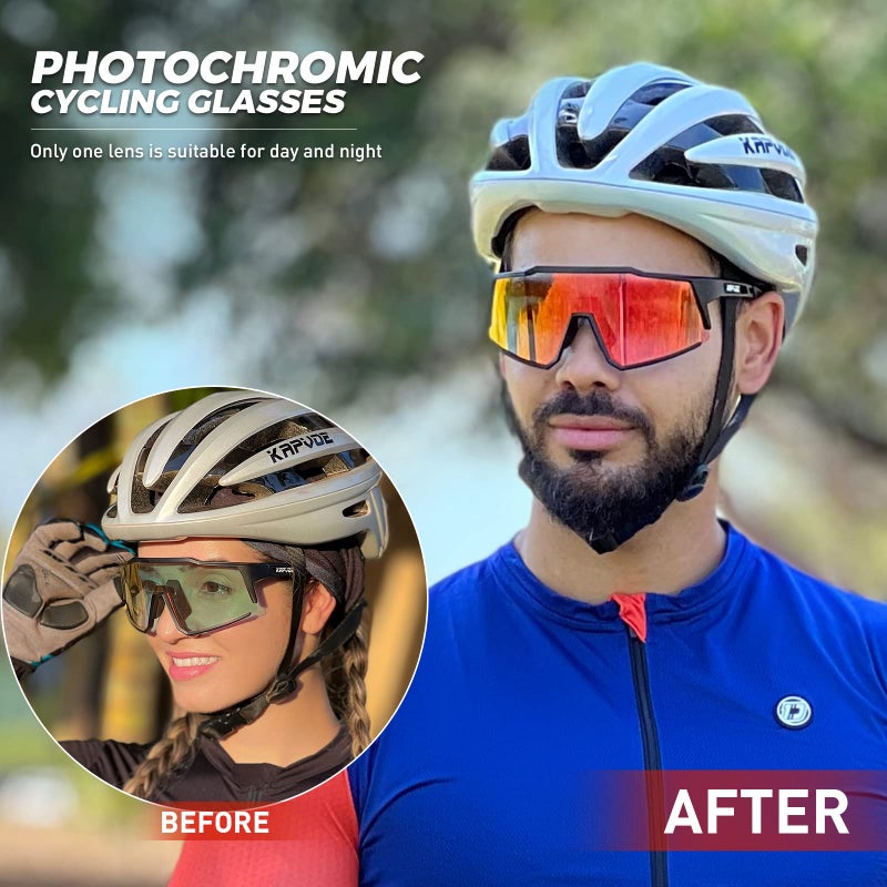 KAPVOE Photochromic Cycling Glasses MTB Clear Mountain Bike Transition Bicycle Sunglasses for Men Women - K9022 - Image 2