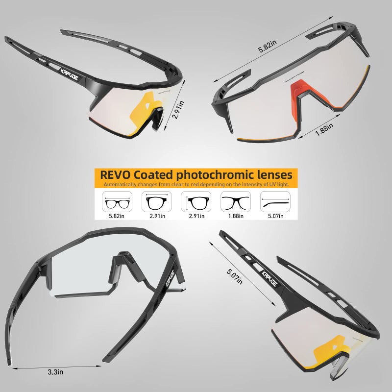 KAPVOE Photochromic Cycling Glasses MTB Clear Mountain Bike Transition Bicycle Sunglasses for Men Women - K9022 - Image 5