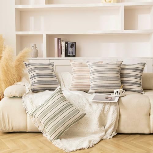 WACOMECO Pack of 2 Farmhouse Throw Pillow Covers, Textured Boho Cushion Covers for Couch Sofa Bed Home Decoration, 18x18 inch, Light Grey - Image 3