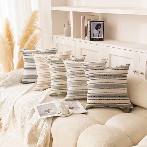 WACOMECO Pack of 2 Farmhouse Throw Pillow Covers, Textured Boho Cushion Covers for Couch Sofa Bed Home Decoration, 18x18 inch, Light Grey - Image 2
