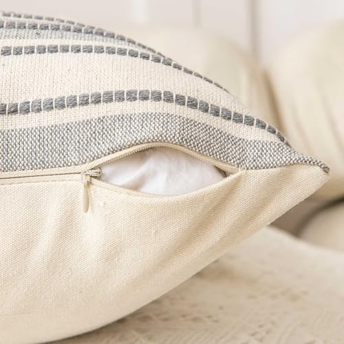 WACOMECO Pack of 2 Farmhouse Throw Pillow Covers, Textured Boho Cushion Covers for Couch Sofa Bed Home Decoration, 18x18 inch, Light Grey - Image 5