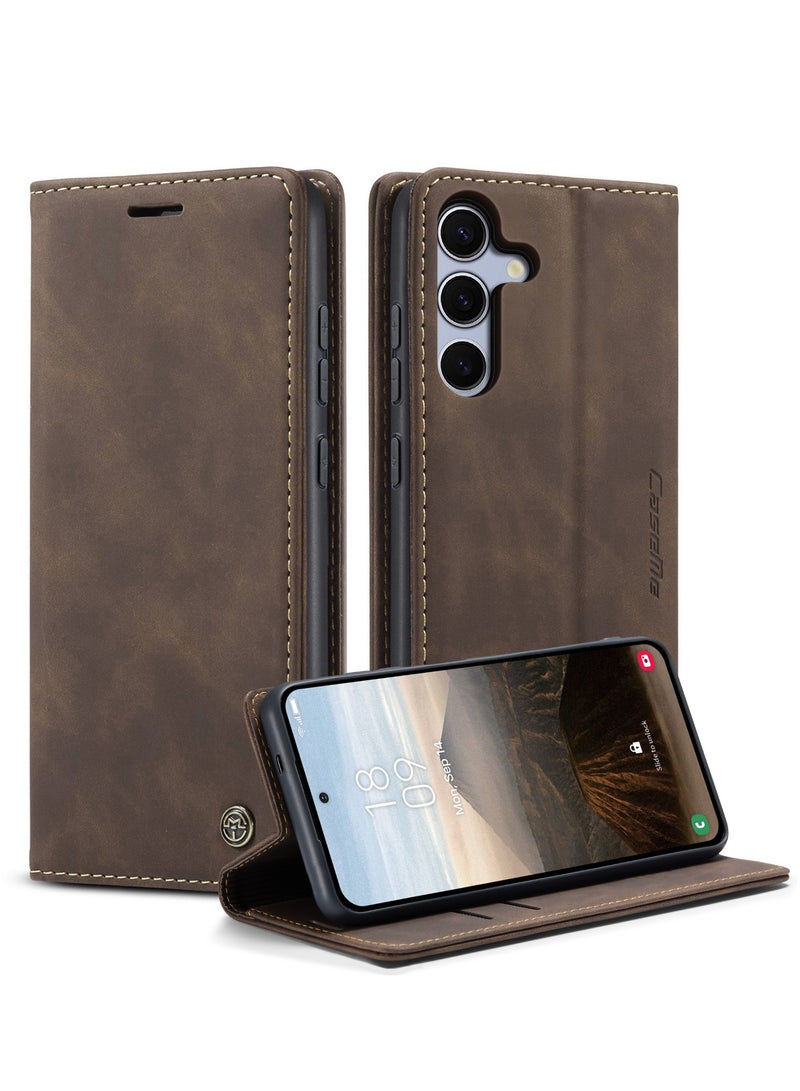 CaseMe For Samsung Galaxy S25 FE Cover, PU Leather Flip Cover with Card Holder, RFID Blocking Magnetic Closure, Foldable Stand, Shockproof Protective Phone Case - Image 1