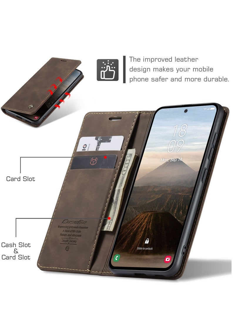 CaseMe For Samsung Galaxy S25 FE Cover, PU Leather Flip Cover with Card Holder, RFID Blocking Magnetic Closure, Foldable Stand, Shockproof Protective Phone Case - Image 2