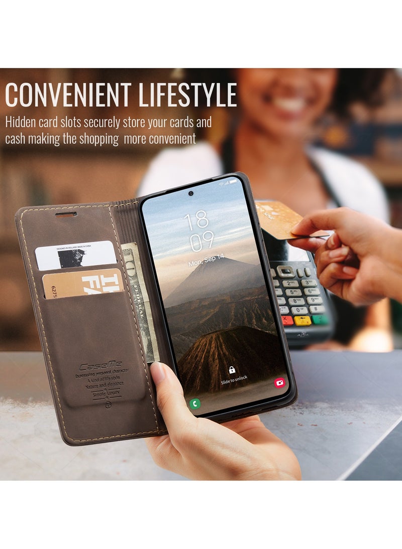 CaseMe For Samsung Galaxy S25 FE Cover, PU Leather Flip Cover with Card Holder, RFID Blocking Magnetic Closure, Foldable Stand, Shockproof Protective Phone Case - Image 4