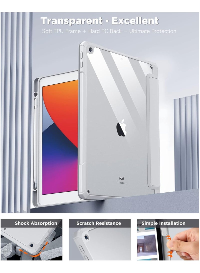 DUSALA 2 in 1 Case for iPad 9th Generation 2021/iPad 8th Generation 2020/iPad 7th Generation 2019 10.2 inch with Pencil Holder, Slim Protective Cover with Clear Back Shell, Auto Wake/Sleep With Tempered Glass - Image 4