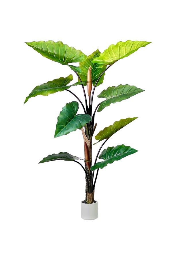 MirageBotanics Artificial banana Tree - Faux banana Plant with 11 Realistic Leaves in White Planter, Indoor Outdoor Fake Tree for Home Office Living Room Decor, Housewarming Gift - Image 1