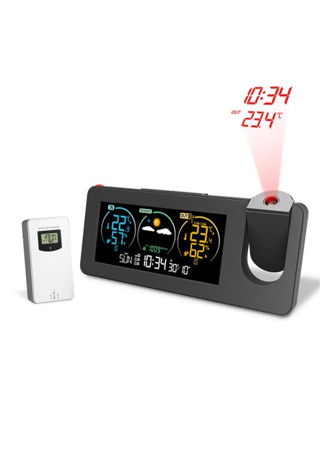 Electronic projection clock, perpetual calendar, weather station, weather forecast, temperature and humidity, color screen digital alarm clock