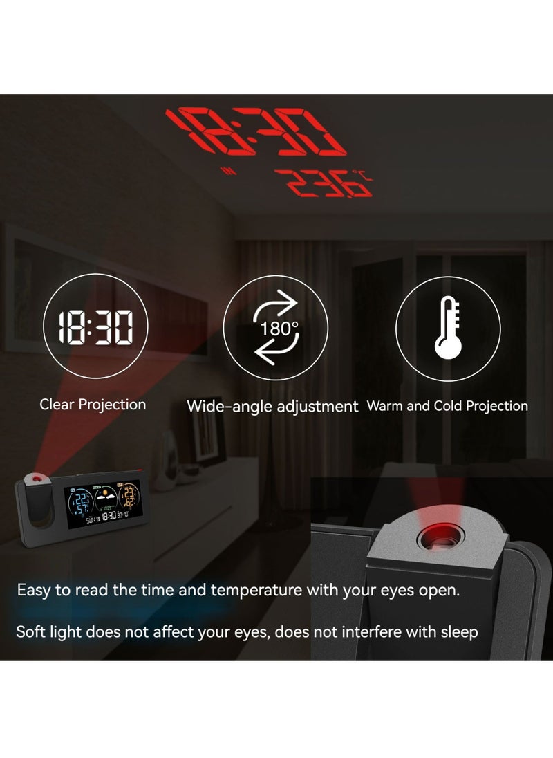 Electronic projection clock, perpetual calendar, weather station, weather forecast, temperature and humidity, color screen digital alarm clock