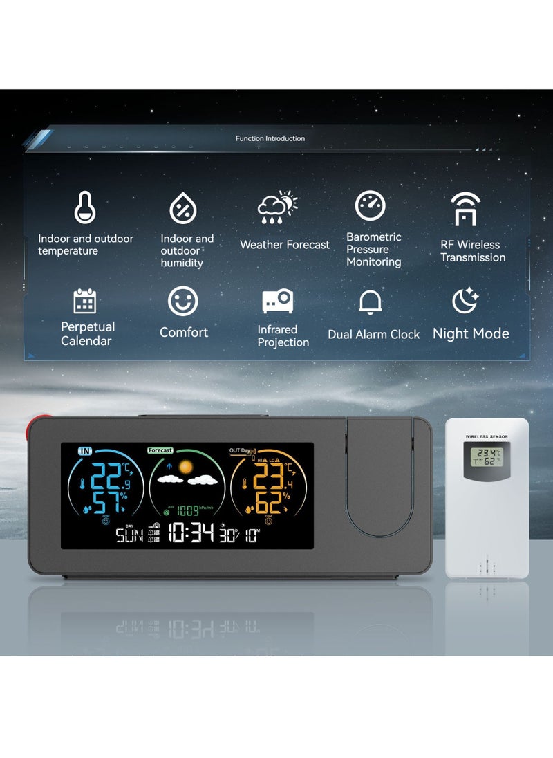 Electronic projection clock, perpetual calendar, weather station, weather forecast, temperature and humidity, color screen digital alarm clock