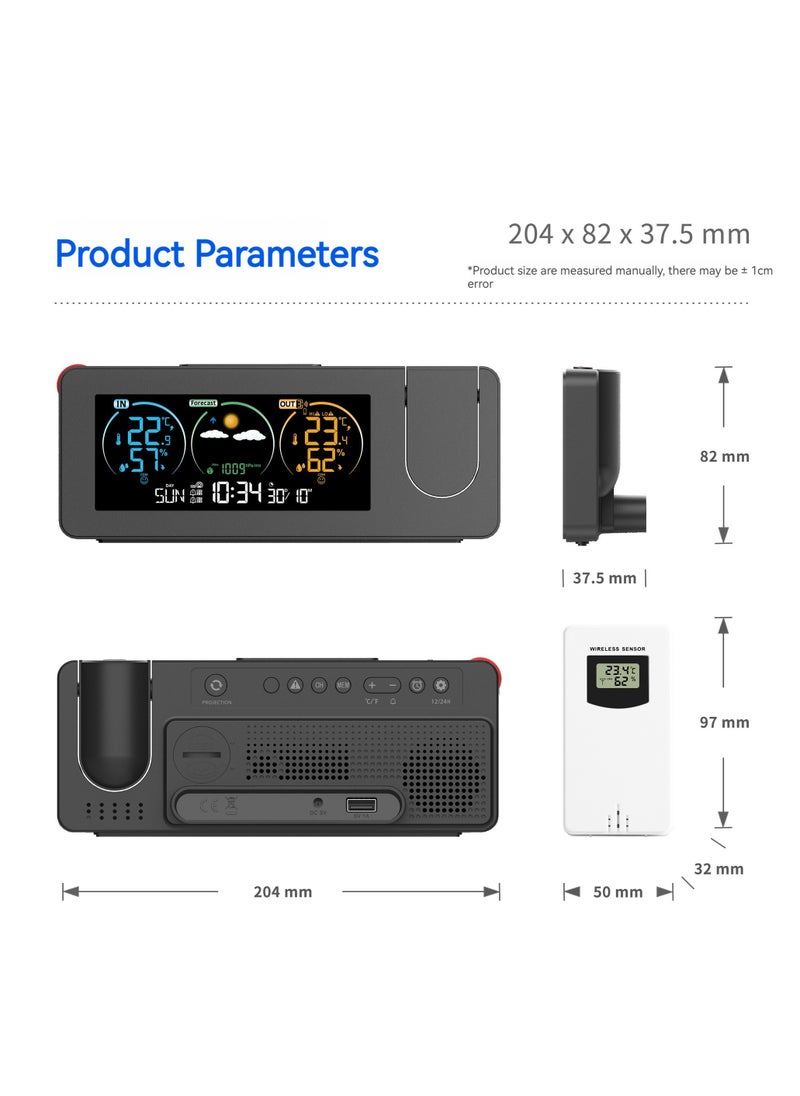 Electronic projection clock, perpetual calendar, weather station, weather forecast, temperature and humidity, color screen digital alarm clock