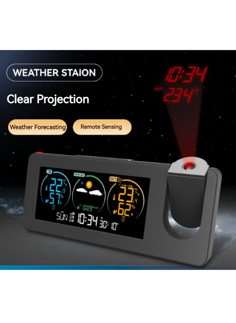 Electronic projection clock, perpetual calendar, weather station, weather forecast, temperature and humidity, color screen digital alarm clock