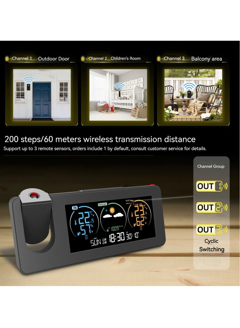 Electronic projection clock, perpetual calendar, weather station, weather forecast, temperature and humidity, color screen digital alarm clock
