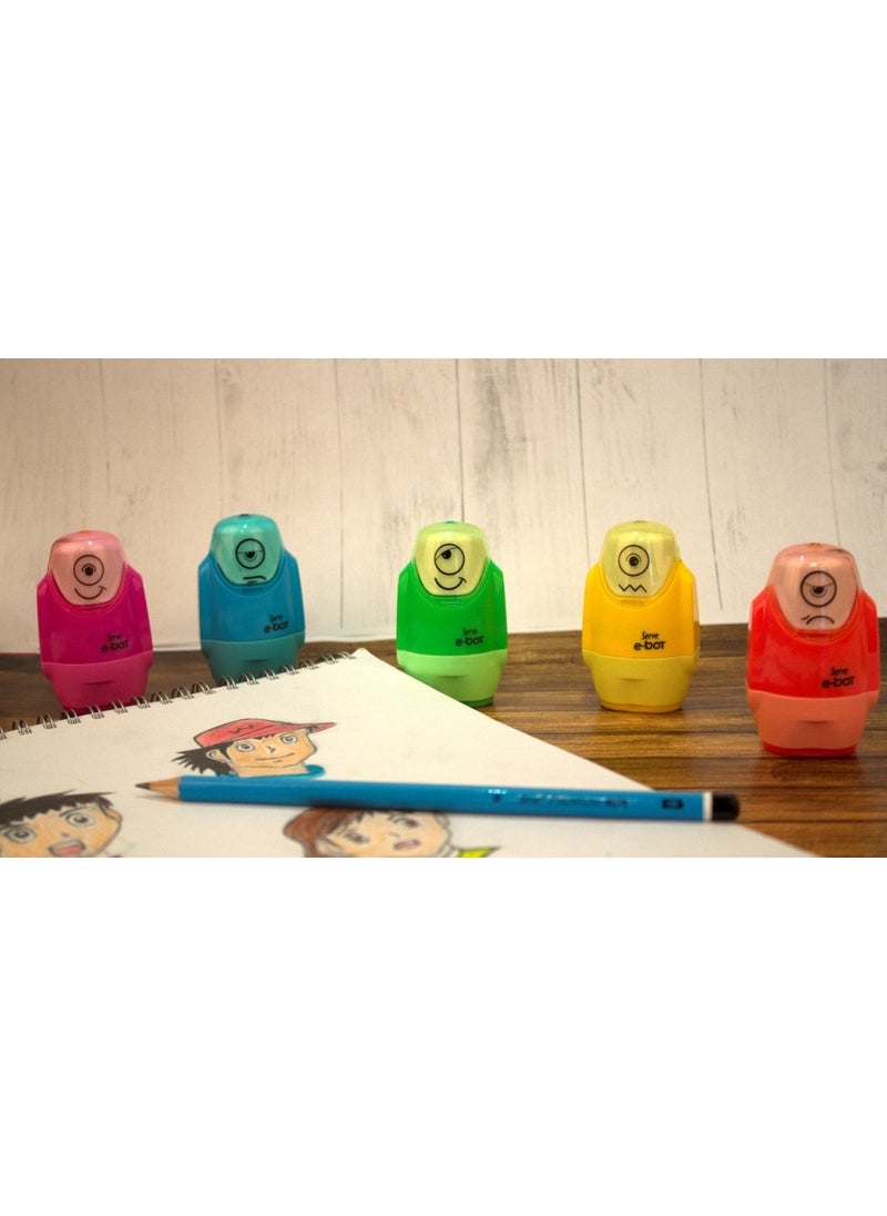 Serve E-Bot Pencil Sharpener with Eraser - Highlighter Colors - Pack of 4  - Image 3