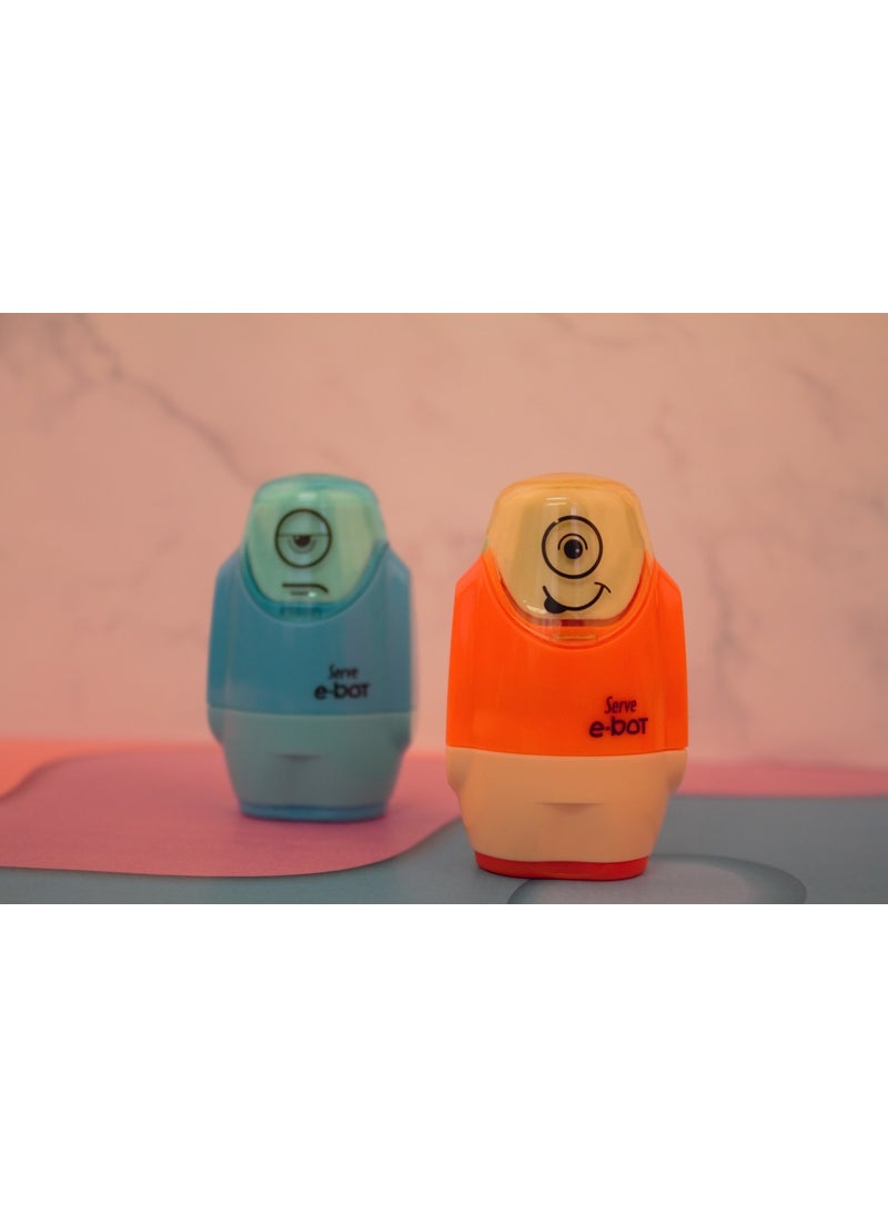 Serve E-Bot Pencil Sharpener with Eraser - Highlighter Colors - Pack of 4  - Image 4