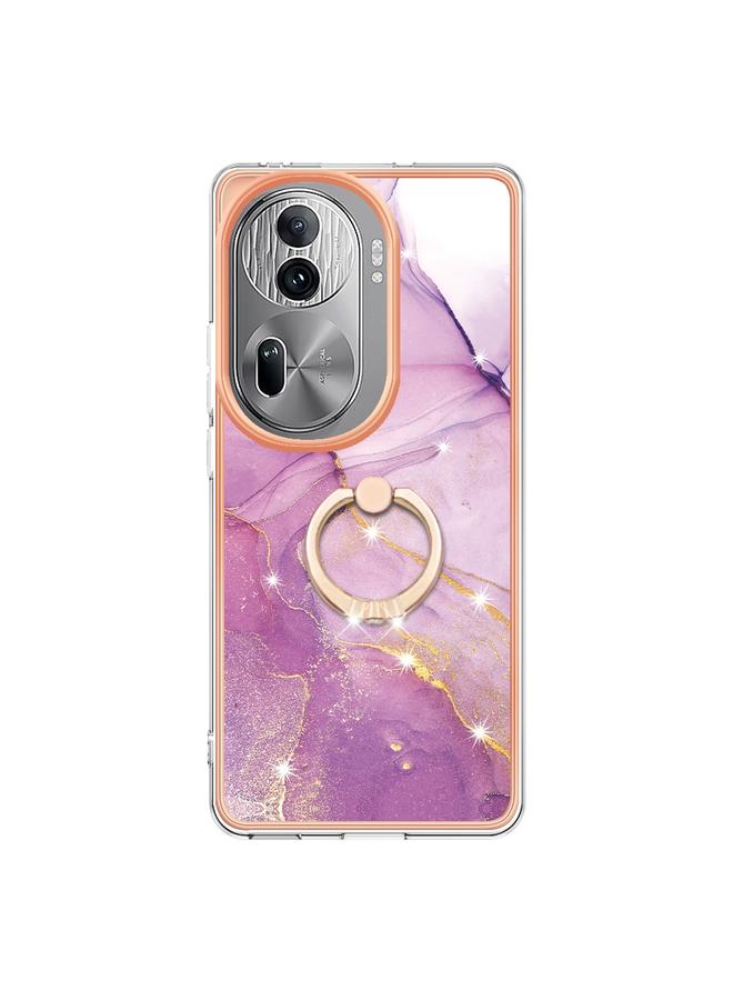 erorex Case For OPPO Reno11 Pro 5G Global Electroplating Marble IMD TPU Phone Case with Ring Holder - Image 2