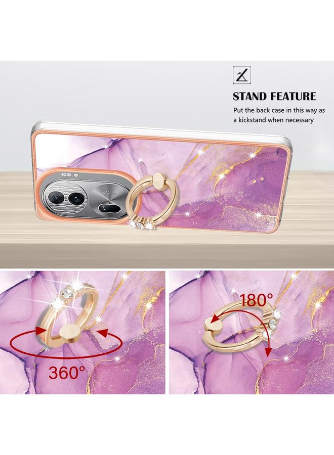erorex Case For OPPO Reno11 Pro 5G Global Electroplating Marble IMD TPU Phone Case with Ring Holder - Image 3