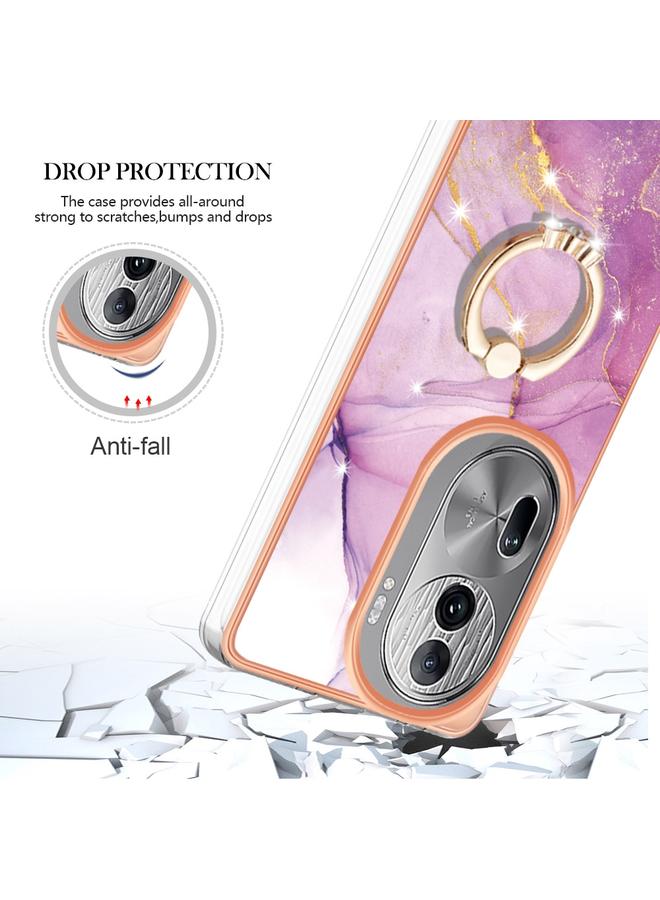 erorex Case For OPPO Reno11 Pro 5G Global Electroplating Marble IMD TPU Phone Case with Ring Holder - Image 4