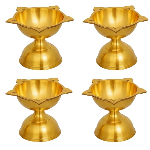 Neoteric Traditional Brass Fancy Five Face Diya Pooja Oil Lamp for Home and Office, Temple | Festival Decoration Oil Lamp for Pooja and Worship Decoration Pack of 4 - Image 1