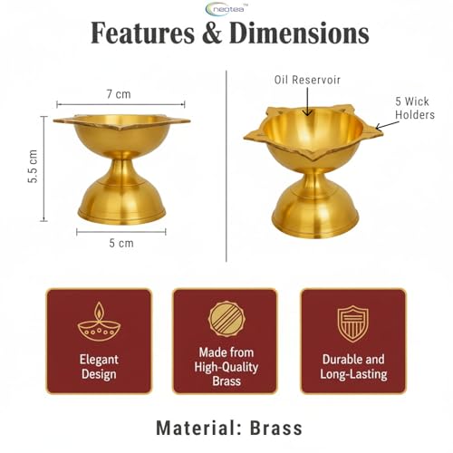 Neoteric Traditional Brass Fancy Five Face Diya Pooja Oil Lamp for Home and Office, Temple | Festival Decoration Oil Lamp for Pooja and Worship Decoration Pack of 4 - Image 3