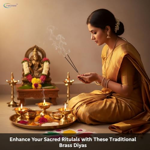 Neoteric Traditional Brass Fancy Five Face Diya Pooja Oil Lamp for Home and Office, Temple | Festival Decoration Oil Lamp for Pooja and Worship Decoration Pack of 4 - Image 4