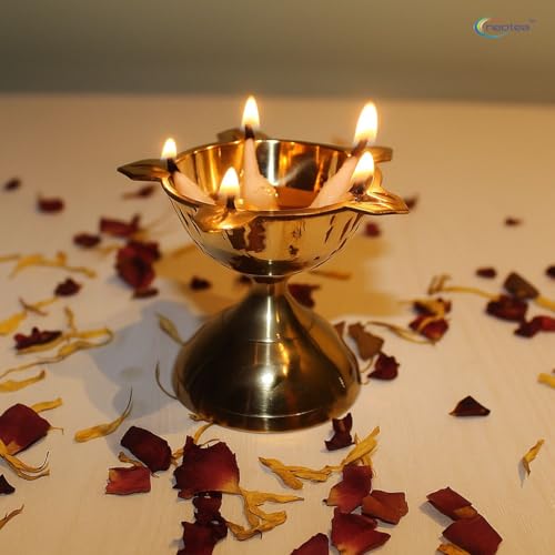 Neoteric Traditional Brass Fancy Five Face Diya Pooja Oil Lamp for Home and Office, Temple | Festival Decoration Oil Lamp for Pooja and Worship Decoration Pack of 4 - Image 2