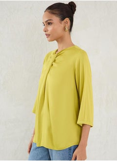 Femmella Solid Pleated Detail 3/4 Sleeve Top by Styli  - Image 2