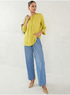 Femmella Solid Pleated Detail 3/4 Sleeve Top by Styli  - Image 4