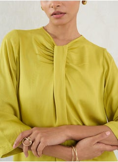 Femmella Solid Pleated Detail 3/4 Sleeve Top by Styli  - Image 3