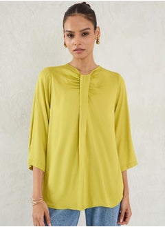 Femmella Solid Pleated Detail 3/4 Sleeve Top by Styli  - Image 1