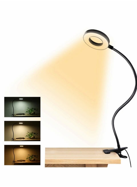 Desklamp, Clip on Reading Lights, USB Desk Lamp with 3 Color Modes and 10 Brightness, Eye Protection Clamp Light, 360° Flexible Gooseneck Clamp Lamp for Desk Headboard and Reading/ Bed Light