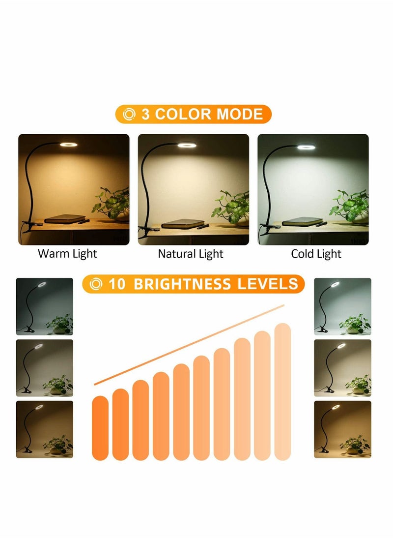 KASTWAVE - Desklamp, Clip on Reading Lights, USB Desk Lamp with 3 Color Modes and 10 Brightness, Eye Protection Clamp Light, 360° Flexible Gooseneck Clamp Lamp for Desk Headboard and Reading/ Bed Light - Image 1