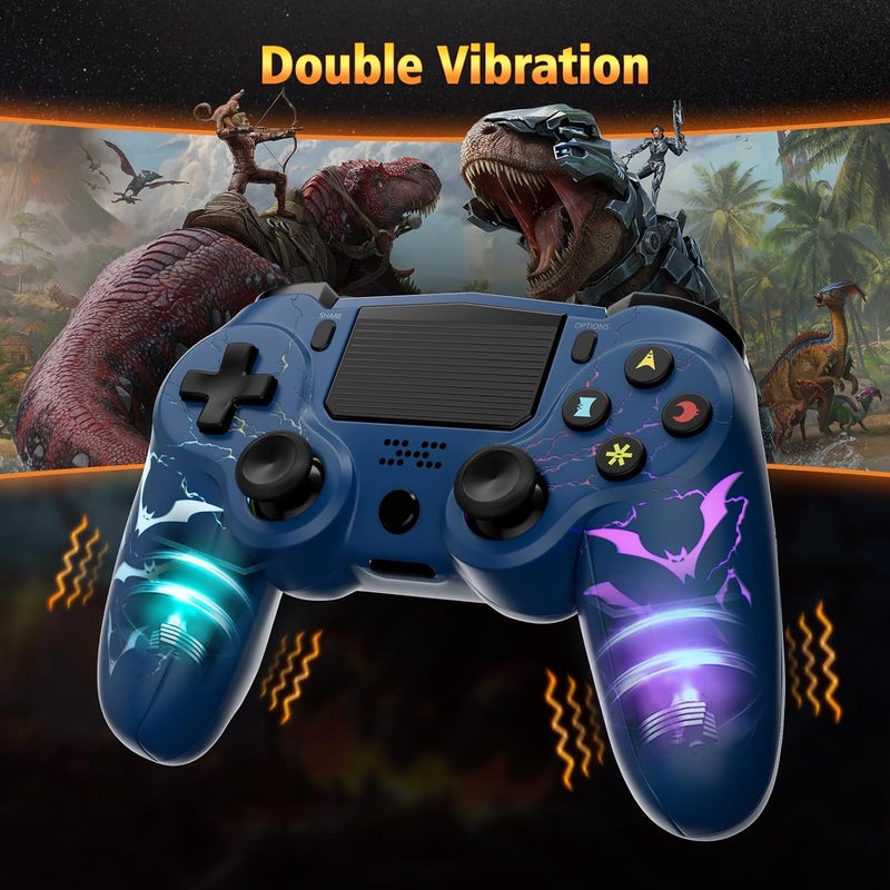 Wireless Controller for PS4,LED Controller for Playstation 4 with 5 Light Modes/USB-C Charging Port/Touchpad/Dual Motors/6-Axis Gyro/3.5mm Audio Jack, Blue Bats-Shape Light Design Game Control for PS4 - Image 3